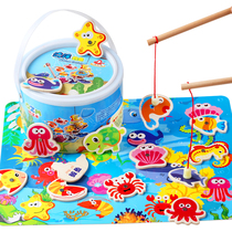 Fishing toy magnetic wooden 1-2-3 years old female baby 4 boys puzzle Parent-child children puzzle intelligence brain use