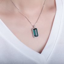 S925 sterling silver green tourmaline tourmaline crystal pendant womens emerald silver necklace jewelry set with rose gold