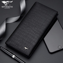  Seven wolves mens wallet long leather soft leather business wallet mens large capacity fashion sheepskin thin new