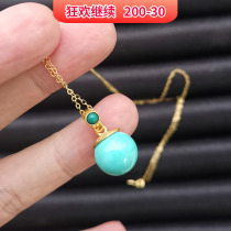 Natural blue turquoise pendant collarbone chain sterling silver original design sense fashion versatile niche bead necklace women