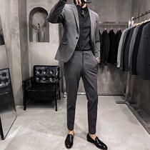 Tide brand fashion suit mens high-end business dress set casual large size Korean small suit slim fat coat