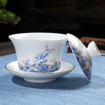 Three Talents Cover Bowl Tea Cup Handmade White Porcelain Kung Fu Tea Tea Set Hand Grip Tea Maker Large Number Thin Tire Single Venerable Tea Bowl