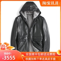 Mink coat men mink liner whole mink leather jacket hooded fur coat