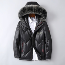 Leather down jacket men hooded short leather leather leather jacket fox fur collar youth winter coat tide