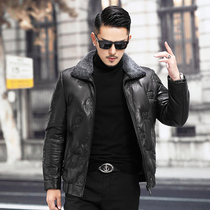 Mens leather down jacket short lapel slim sheepskin jacket youth motorcycle fashion Haining leather jacket