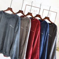 Thickened autumn and winter flannel men's round neck pullover pajamas single coat loose large size warm home