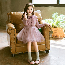 The British eno next girl foreign air new lace princess dress CUHK child long sleeve collar dress with dress child dress damp