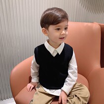 Spring Autumn Winter Clothing Warm Children Knit Waistcoat Vest Boy Yang Qi 100 lap V collar outside to wear the baby sweater baby