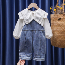 Baby girl denim pants spring and autumn 2021 New wear children Foreign style pants girls spring dress childrens clothing