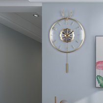 Pure copper living room wall clock Modern simple household watch fashion light luxury Nordic atmosphere creative wall hanging high-grade clock