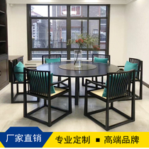 New Chinese Everything Dining Table And Chairs Combine Modern Minima Restaurant Solid Wood Round Table Hotel Home Size Family Style Zen