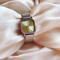 Advanced senses small and luxurious small green table square minimalist vinyrinths metal with student table quartz watch female gift