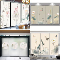 Custom Chinese translucent opaque frosted sliding door sticker Living room balcony window glass film landscape lotus