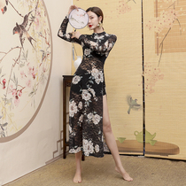 Cheongsam classical dance performance clothing female adult print lace long sleeve floating Chinese style ancient folk dance practice clothing