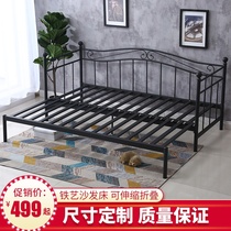 Iron sofa bed retractable push-pull bed home living room folding sofa sitting and sleeping dual-purpose single double bed customization