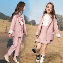 Girl Suits Suit 2021 Spring Autumn Ocean Trendy Net Red Jacket Children Little West Suit Walking Show Cover Skirt Casual