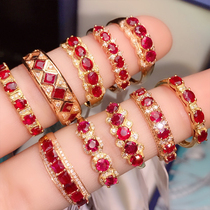 Customized natural red sapphire live bare stone inlaid 18K gold diamond bracelet colored gemstone ring pendant female