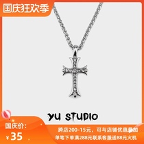 YU original design European and American retro diamond cross necklace male Tide brand hip hop personality punk couple pendant