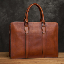 Retro brief Mens briefcase casual business headlayer Bull Leather Handbag single shoulder inclined satchel bag genuine leather computer bag