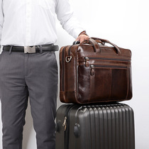 Genuine leather men short travel bag Hand Business Head layer Oil wax cow leather Fashion mens bag Yoko 17 inch large capacity