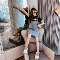 Girls Skirt 2021 New style Childrens Tong Summer Dress Little Girl Denim Dress Two-Piece Tide