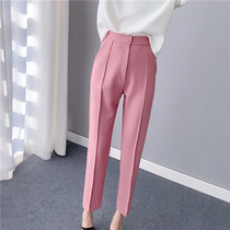 Pink pants womens nine-point suit pants high waist straight leg pants 2021 Spring and Autumn New temperament thin casual pants