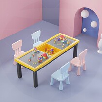 Solid wood childrens building blocks table size particles multifunctional assembly puzzle game table oversized toy table large toy table