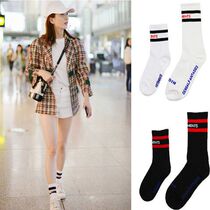 Socks Stripe white Coloured bar Two bars Silo Socks Street Soundbiter Letters Tide Socks for men and women Sport stockings