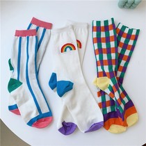 White Socks Children Summer Heaps Stocking Socks of the Rainbow Long Sox Fashion Trend Blue Striped Tide Socks