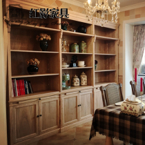 American combined bookcase oak oak-style solid wood retro bookcase Three doors open bookcase with terracery room furniture custom-made