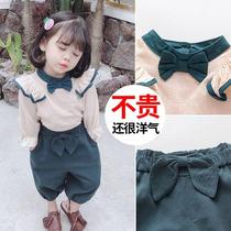 Girls spring and Autumn suit Small children bow comfortable casual bottoming shirt Female baby Harem pants Western style two-piece suit