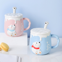 High value mug with lid spoon ceramic cup children cute girl couple drinking water home personality coffee