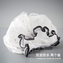  Double-layer shower cap female waterproof shower headgear Household adult cute Korean shower cap hair cover kitchen anti-fume cap