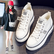 Tide brand thick-soled white shoes womens 2021 spring inner height-increasing womens shoes canvas shoes ins tide net red wild high-top shoes