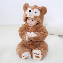 Net red baby clothes autumn and winter clothes men and women baby jumpsuit padded out to hold clothes with feet cute animal climbing clothes