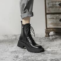 Outlet Martin Boots Female Spring and Autumn English Wind Side Zipper Black Locomotive Boots Thick soles Plus Velvet Boots Single Boot
