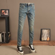 2022 New jeans mens spring fall retro to make old workout small feet high-end tide card casual long pants