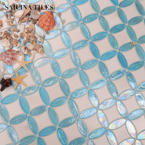 Blue vintage glass marble mosaic tile balcony bathroom wall tile toilet floor Mediterranean floor tiles