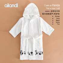 AILANDI cotton combed cotton panda cartoon childrens bathrobe absorbent quick-drying hooded mens and womens nightgown yukata