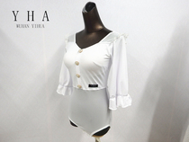 YHA Yihua temperament Spring and Autumn Long Sleeve V collar exquisite single-breasted Latin modern dance clothes summer and autumn practice clothes with chest pads