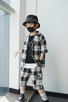 Boys  suit Summer short-sleeved summer tide casual big childrens dress performance suit Boys small suit childrens clothing