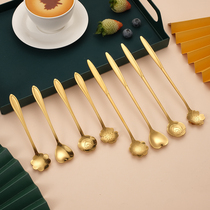 Stainless steel spoon creative Japanese golden flower spoon rose mixing spoon petal dessert spoon coffee spoon gift