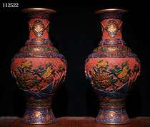 Large size Eliminating Red Lacquer Color Painted Jade Hall Rich bottle hem Antique Folk Collection Old