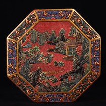 Old Tibetan old Beijing lacquer color painted landscape and landscape anise extra-large storage box Wen playing box first decorated case swinging piece