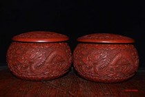 Antique Folk Specialty Craft Lacquerware Go Jar Double Dragon Go