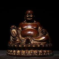 Folk collection of pure copper mud and Gold Maitreya Buddha statue lucky town house ornaments