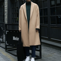 Autumn and winter woolen coat men long knee loose camel trench coat men Korean trend cashmere thick woolen coat