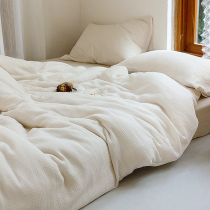 Japanese nude sleeping three-layer yarn cotton four-piece white spring and autumn cotton bedding cream sheet quilt cover