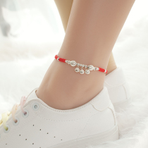 S925 Sterling Silver Bell anklet female red rope Pisces Palace will sound ancient style this year 2021 New Personality