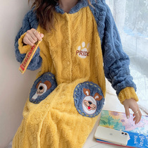 Dressing gown women autumn winter coral fleece long 2021 new style bathrobe nightdress plus fleece plus thick warm pajama jacket
